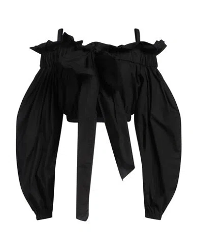 Patou Volume Cropped Poplin Shirt W/bow In Black