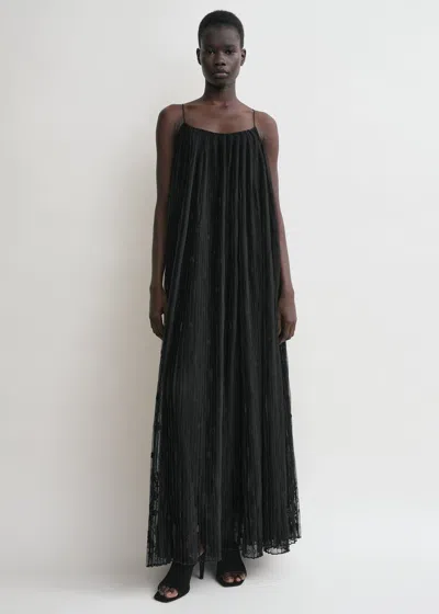 Totême Floral Embroidered Plisse Tulle Maxi Dress In Black