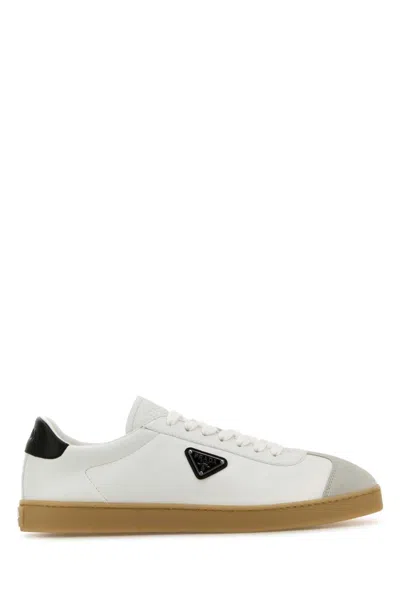 Prada Lane Leather Low-top Sneakers In White