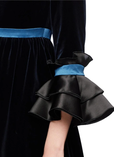 Shop Roksanda 'neruda' Ruffled Organdy Cuff Satin Trim Velvet Dress