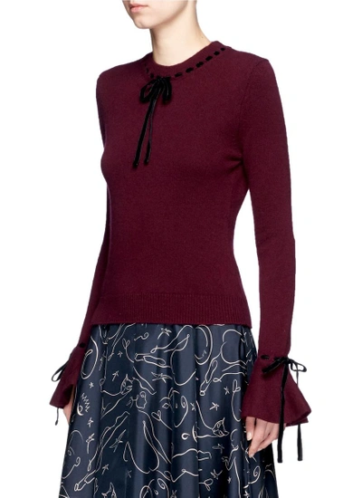 Shop Roksanda 'heanor' Contrast Velvet Bow Wool-cashmere Sweater