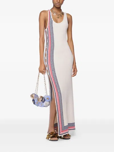 Rabanne Scoop-neck Stripe Button-side Maxi Dress