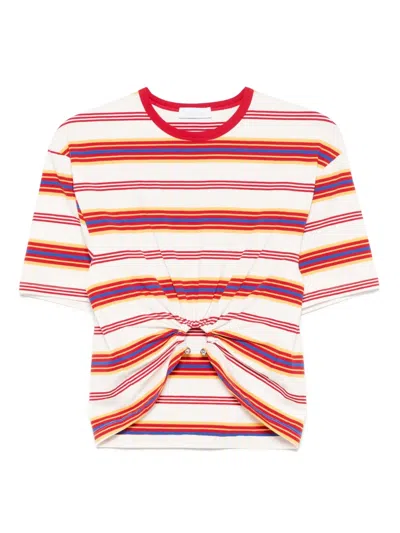 Rabanne Embellished Striped Cotton-blend Jersey T-shirt In Multi