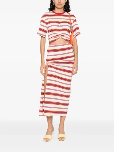 Rabanne Embellished Striped Cotton-blend Jersey T-shirt In Multi