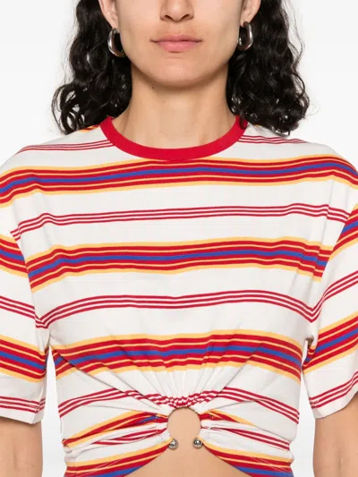 Rabanne Embellished Striped Cotton-blend Jersey T-shirt In Multi