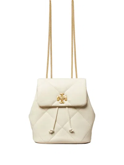 Tory Burch Small Kira Diamond Quilted Leather Backpack In White
