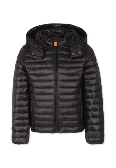 Save The Duck Black Down Jacket For Girl With Logo