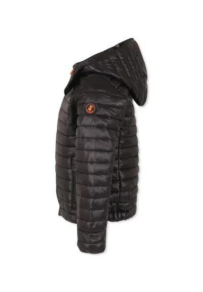 Save The Duck Black Down Jacket For Girl With Logo