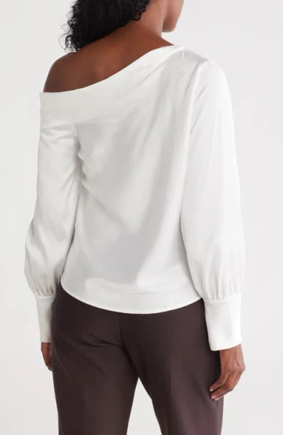 Renee C Asymmetrical Drop Shoulder Satin Top In White