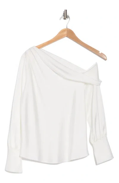 Renee C Asymmetrical Drop Shoulder Satin Top In White