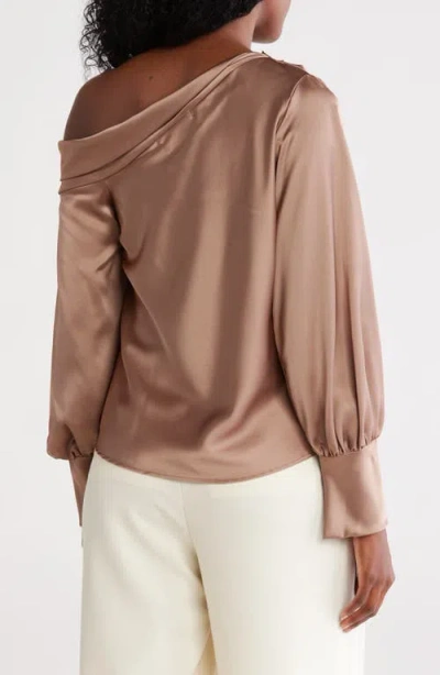Renee C Asymmetrical Drop Shoulder Satin Top In Multi
