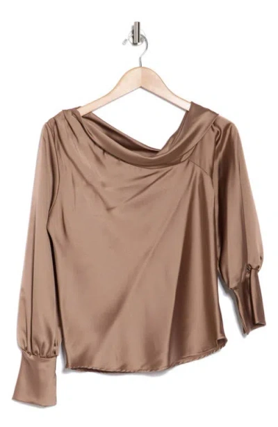 Renee C Asymmetrical Drop Shoulder Satin Top In Multi
