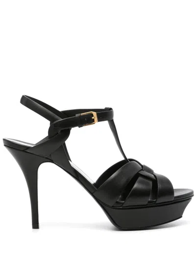 Saint Laurent Tribute Black Sandals With Platform In Patent Leather Woman