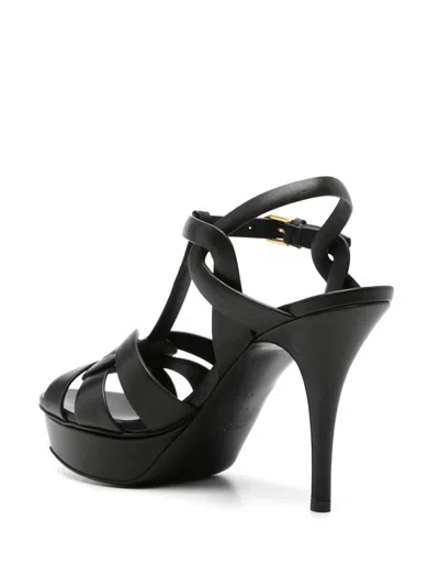 Saint Laurent Tribute Black Sandals With Platform In Patent Leather Woman