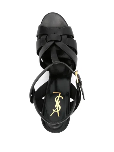 Saint Laurent Tribute Black Sandals With Platform In Patent Leather Woman