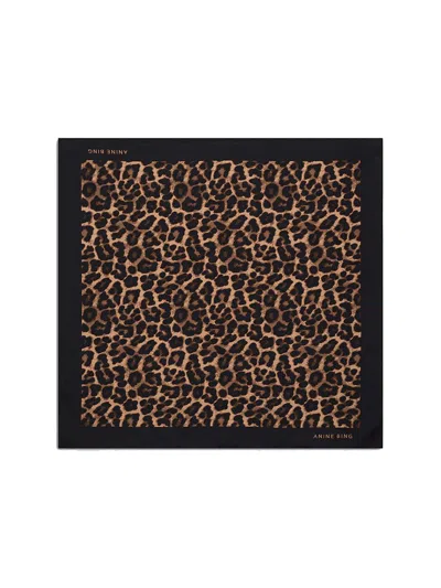 Anine Bing Silk Leopard Print Scarf Square Shape