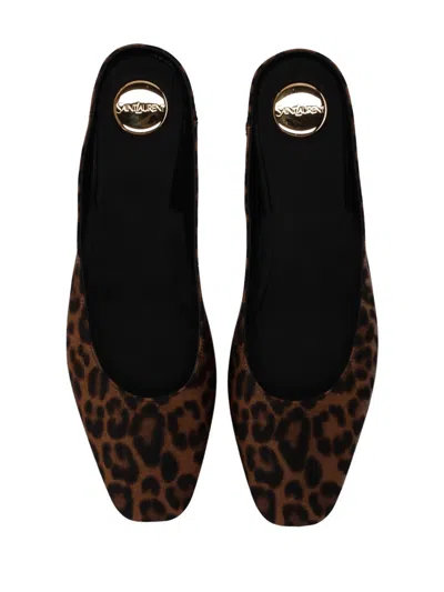 Saint Laurent Fabric Women Shoes Sandles Mid Heel Leather Sole In Brown