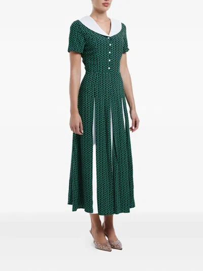 Post Meridiem Contrast-collar Midi Dress