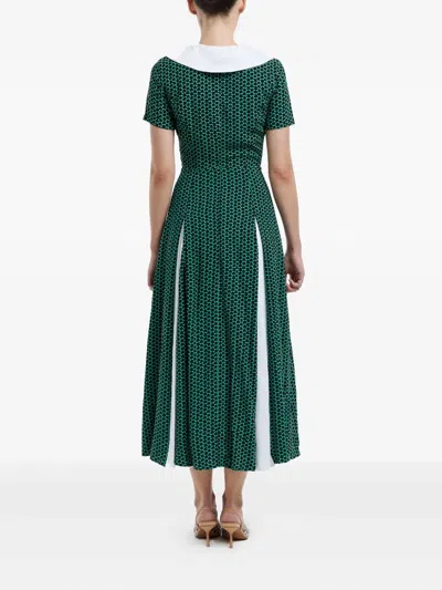 Post Meridiem Contrast-collar Midi Dress