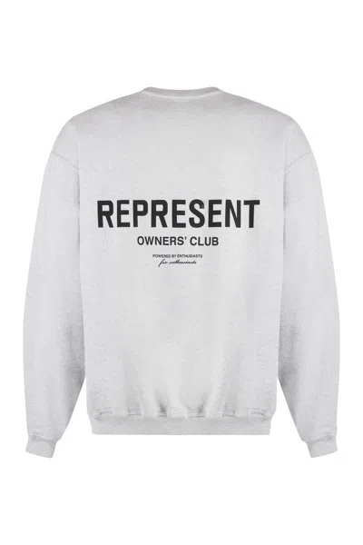 Represent Grey Crewneck Sweatshirt With Logo Lettering On The Front And Maxi Logo Print On The Rear In Cotton 