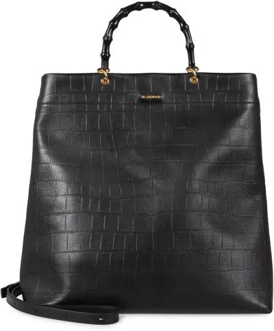 Jil Sander Bamboo-handle Embossed Leather Tote Bags