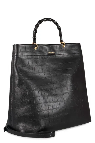 Jil Sander Bamboo-handle Embossed Leather Tote Bags