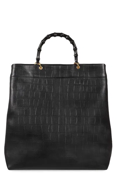 Jil Sander Bamboo-handle Embossed Leather Tote Bags