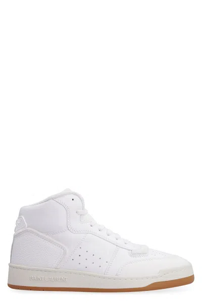 Saint Laurent Leather High-top Sneakers Perforated Detailing In White