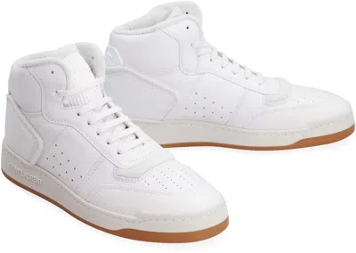 Saint Laurent Leather High-top Sneakers Perforated Detailing In White