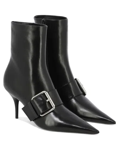 Balenciaga Women Leather Ankle Boots With Maxi Buckle In Black