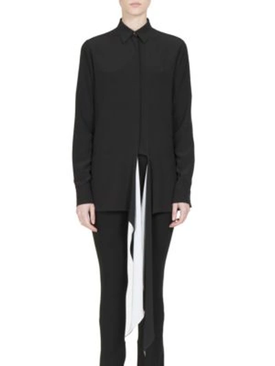 Shop Givenchy Contrast Tie-front Silk Crepe De Chine Blouse In Black-white