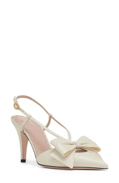 Valentino Garavani Valentino Bowow 85 Leather Slingback Pump In White