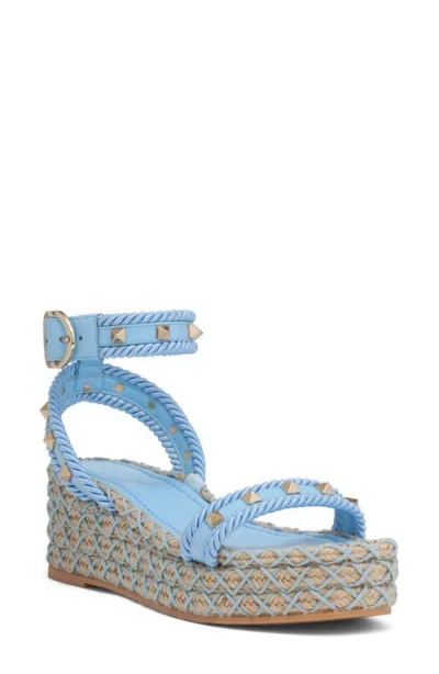 Valentino Garavani Rockstud Torchon Flatform Espadrilla Sandal In Blue