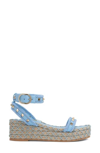 Valentino Garavani Rockstud Torchon Flatform Espadrilla Sandal In Blue