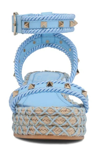 Valentino Garavani Rockstud Torchon Flatform Espadrilla Sandal In Blue