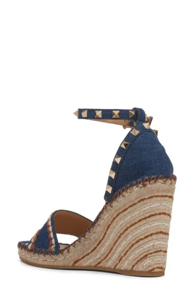 Valentino Garavani Valentino Rockstud 105 Denim Wedge Sandal In Blue