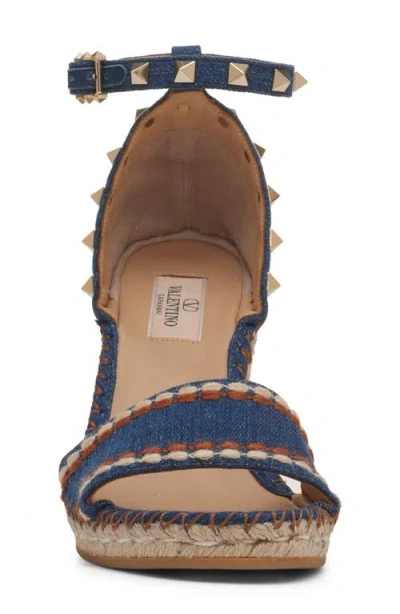 Valentino Garavani Valentino Rockstud 105 Denim Wedge Sandal In Blue