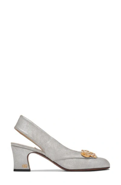 Valentino Garavani Block Heel Embellished Slingback Square Toe Pumps In White