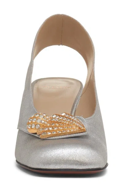 Valentino Garavani Block Heel Embellished Slingback Square Toe Pumps In White
