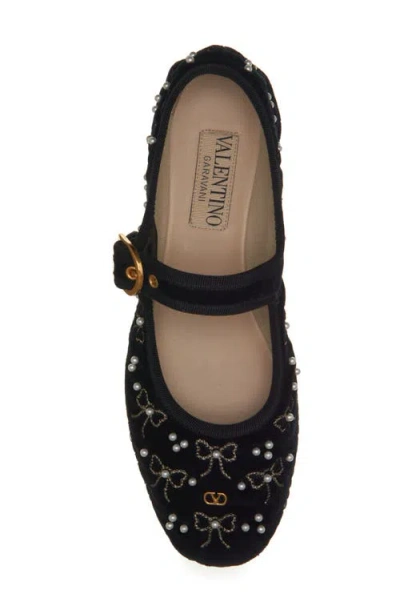 Valentino Signature Vlogo Ballerina Shoes In Velvet In Black