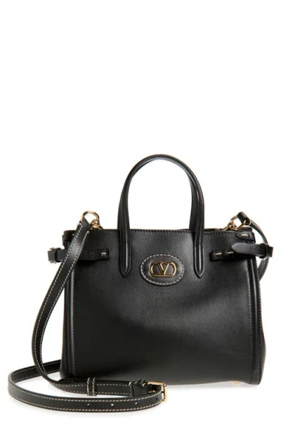 Valentino Borsa Tote In Pelle Nera Con Manici E Tracolla