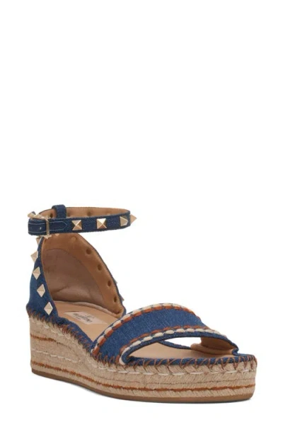 Valentino Garavani Rockstud Double Flatform Sandal In Denim 55mm Woman Blue 39 In Blue