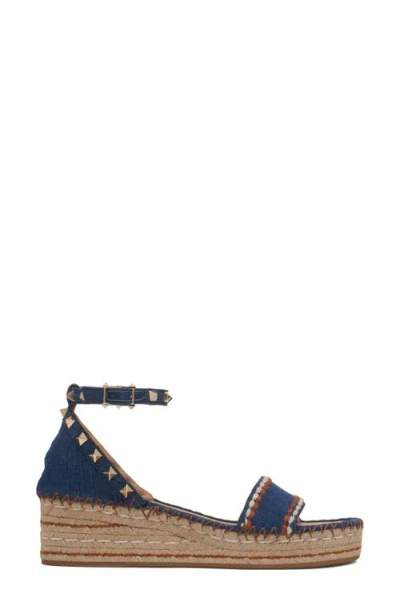 Valentino Garavani Rockstud Double Flatform Sandal In Denim 55mm Woman Blue 39 In Blue