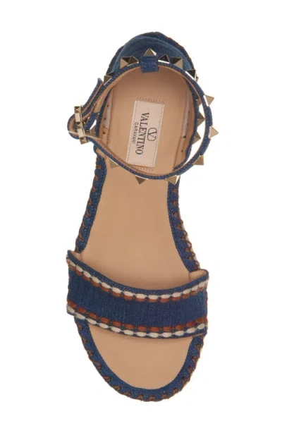 Valentino Garavani Rockstud Double Flatform Sandal In Denim 55mm Woman Blue 39 In Blue