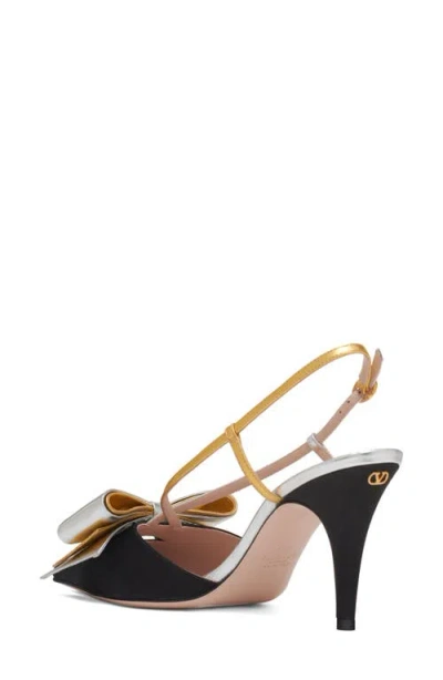 Valentino Garavani Slingback Bowow Pumps Black With Bow In Multi