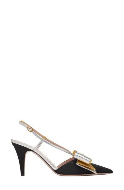 Valentino Garavani Slingback Bowow Pumps Black With Bow In Multi