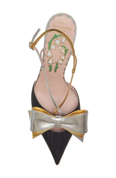 Valentino Garavani Slingback Bowow Pumps Black With Bow In Multi