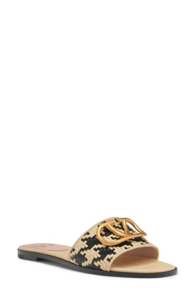 Valentino Garavani Vlogo Signature Houndstooth Woven Slide Sandals In Nude