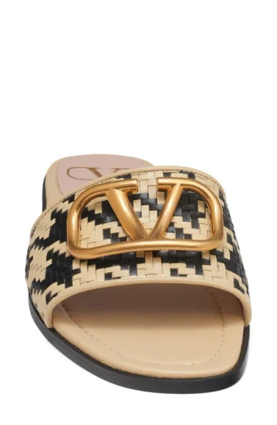 Valentino Garavani Vlogo Signature Houndstooth Woven Slide Sandals In Nude