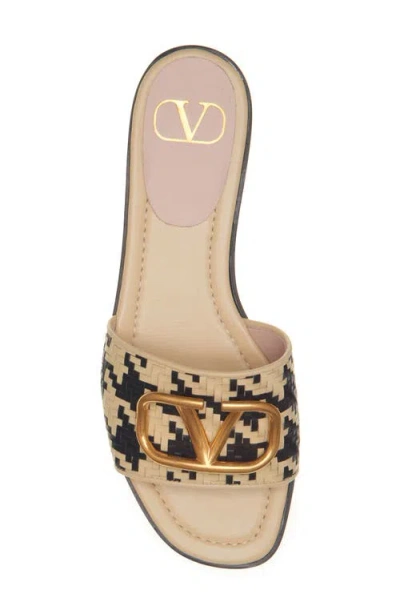 Valentino Garavani Vlogo Signature Houndstooth Woven Slide Sandals In Nude